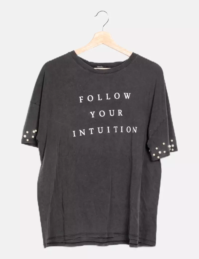 Bershka Camiseta gris letras