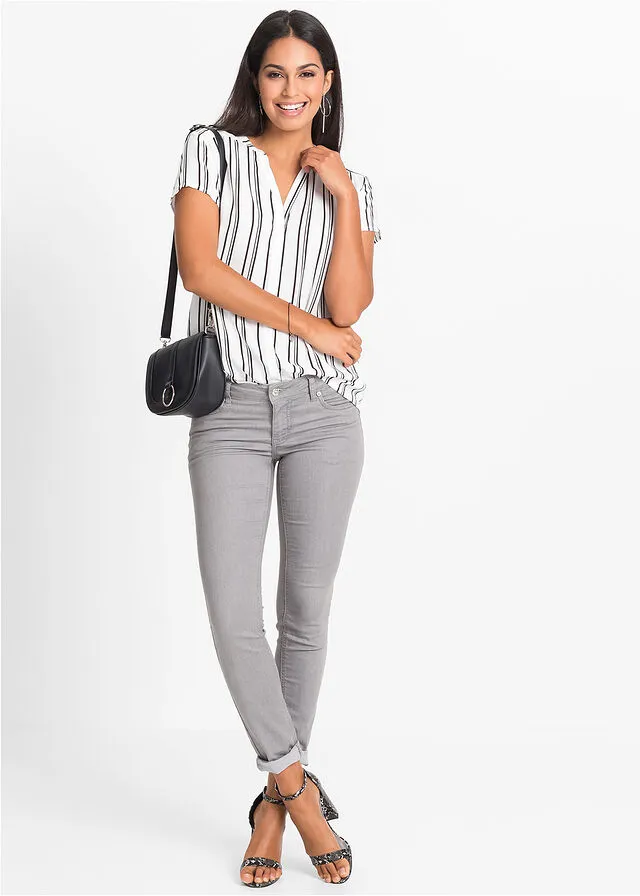 Blusa de manga corta Blanco-negro de rayas