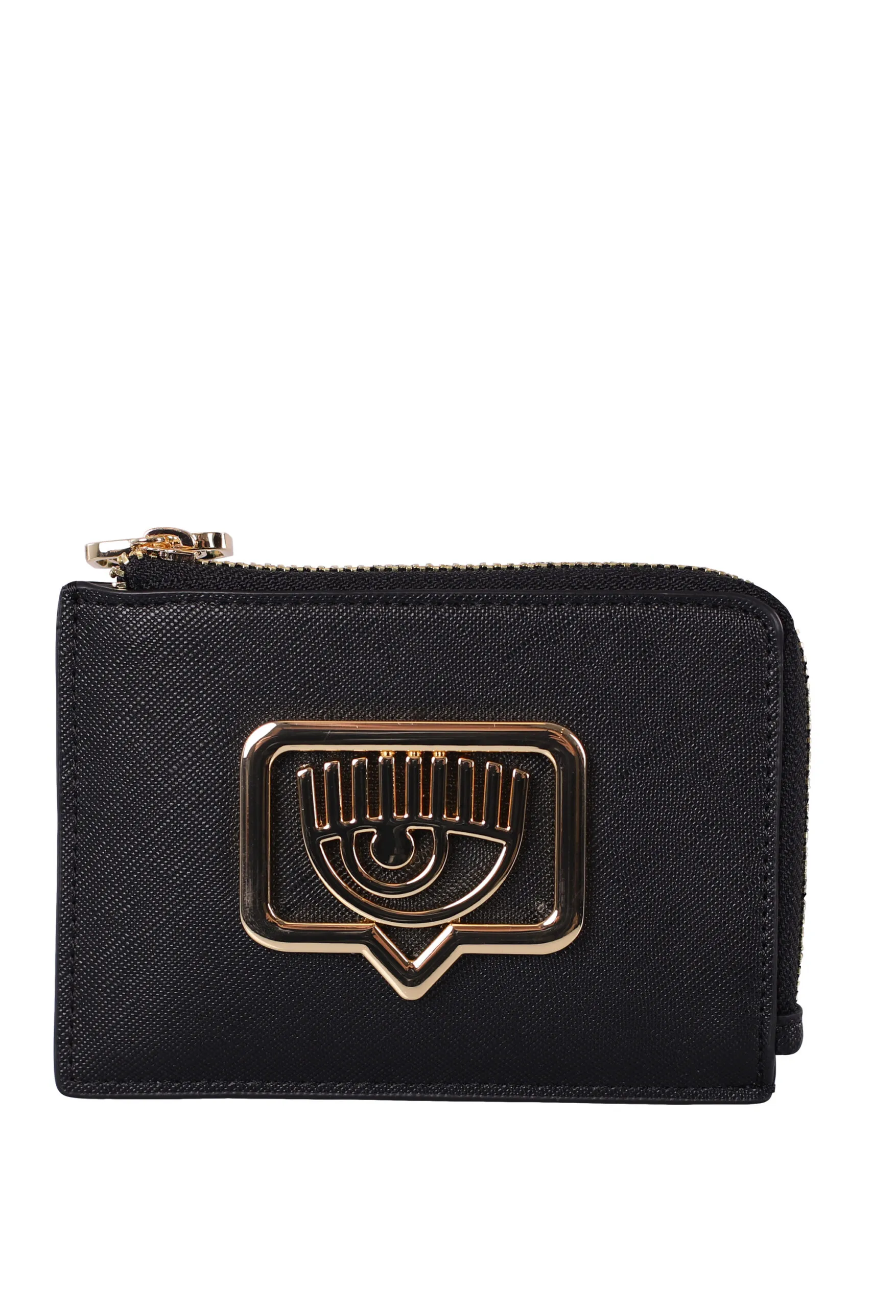 Cartera negra con logo ojo