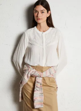 MAISON 123 BERTILLE - Camisa holgada de cuello redondo en blanco