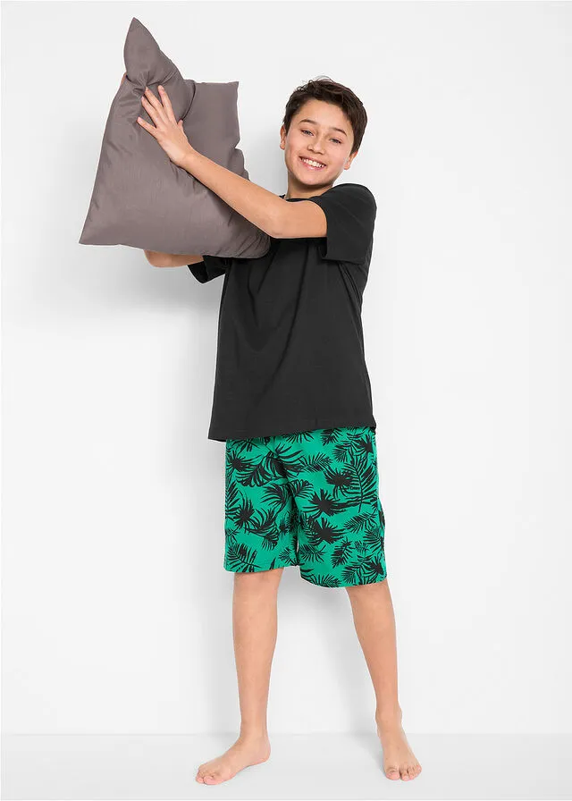 Pijama corto Negro-verde estampado