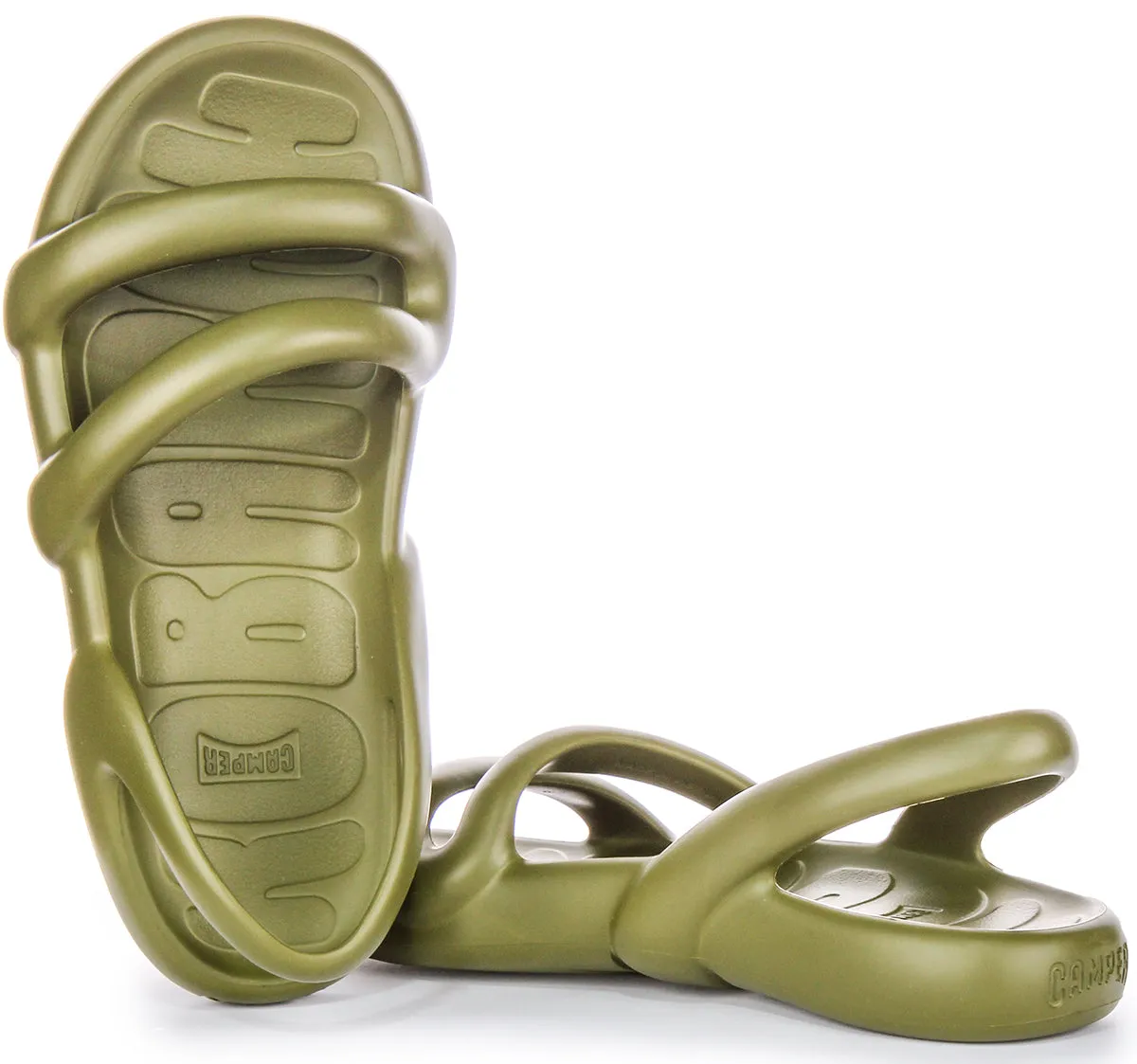 Sandalias de goma Camper Kobarah Flat W No Waste Cons Endless Flux en verde oliva