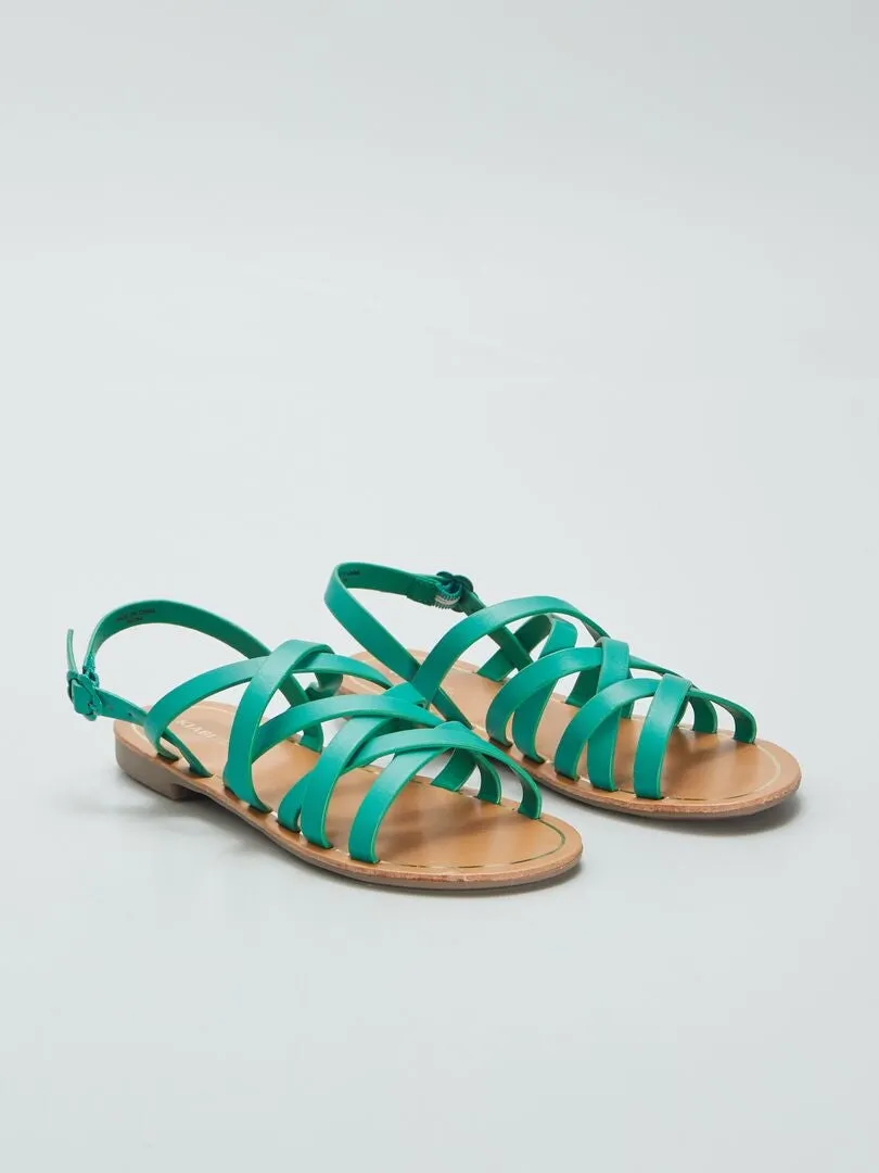 Sandalias planas multitiras - VERDE