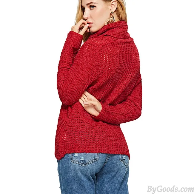 Unique Women's Irregular Coat Long Sleeve High Collar Wool Knitting Sweater