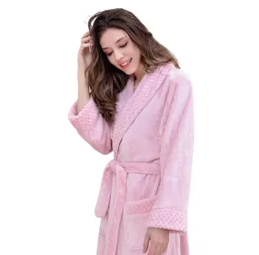 Unisex Microplush Bathrobe Warm Spa Robe Pink